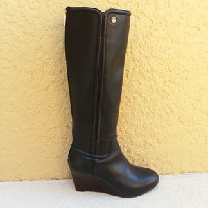 TORY BURCH Black Irene Wedge Heel Boot Size 7